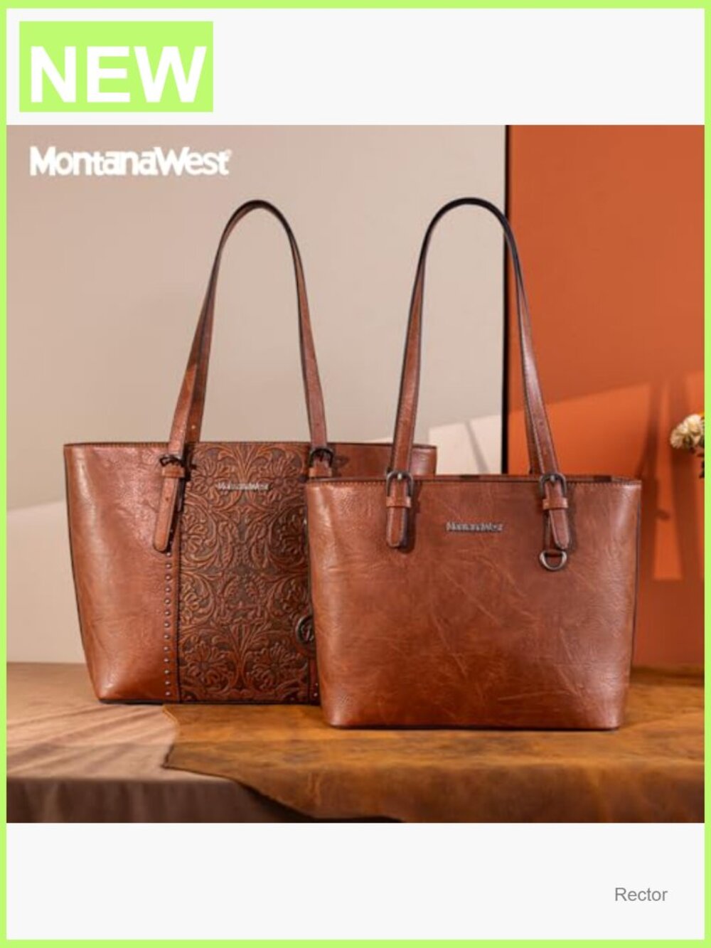 Embossed Vegan Leather Tote Bag Set with Adjustable Strap - Laptop Ready - Picture 3 of 7